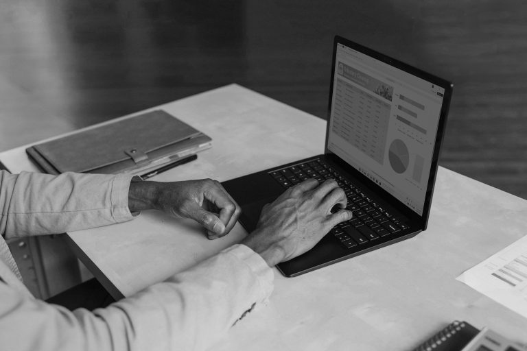 person working on a laptop - learn about building a sustainable freelance business model