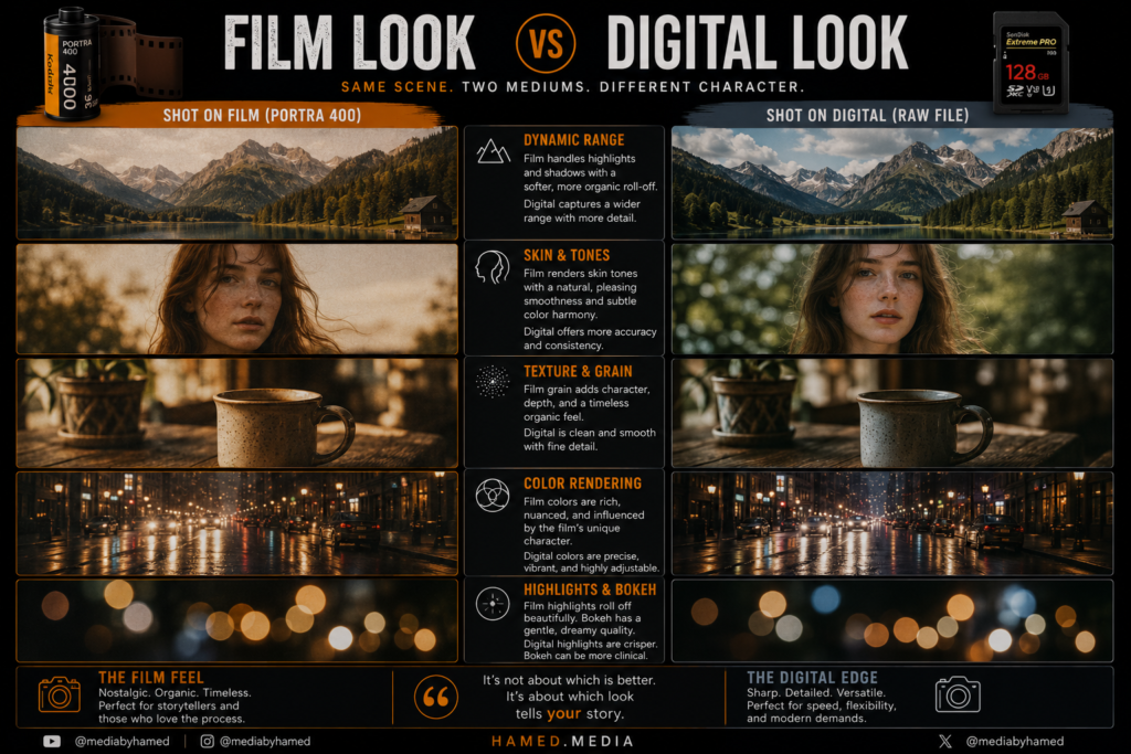 Comparison between film photography grain and digital photography sharpness