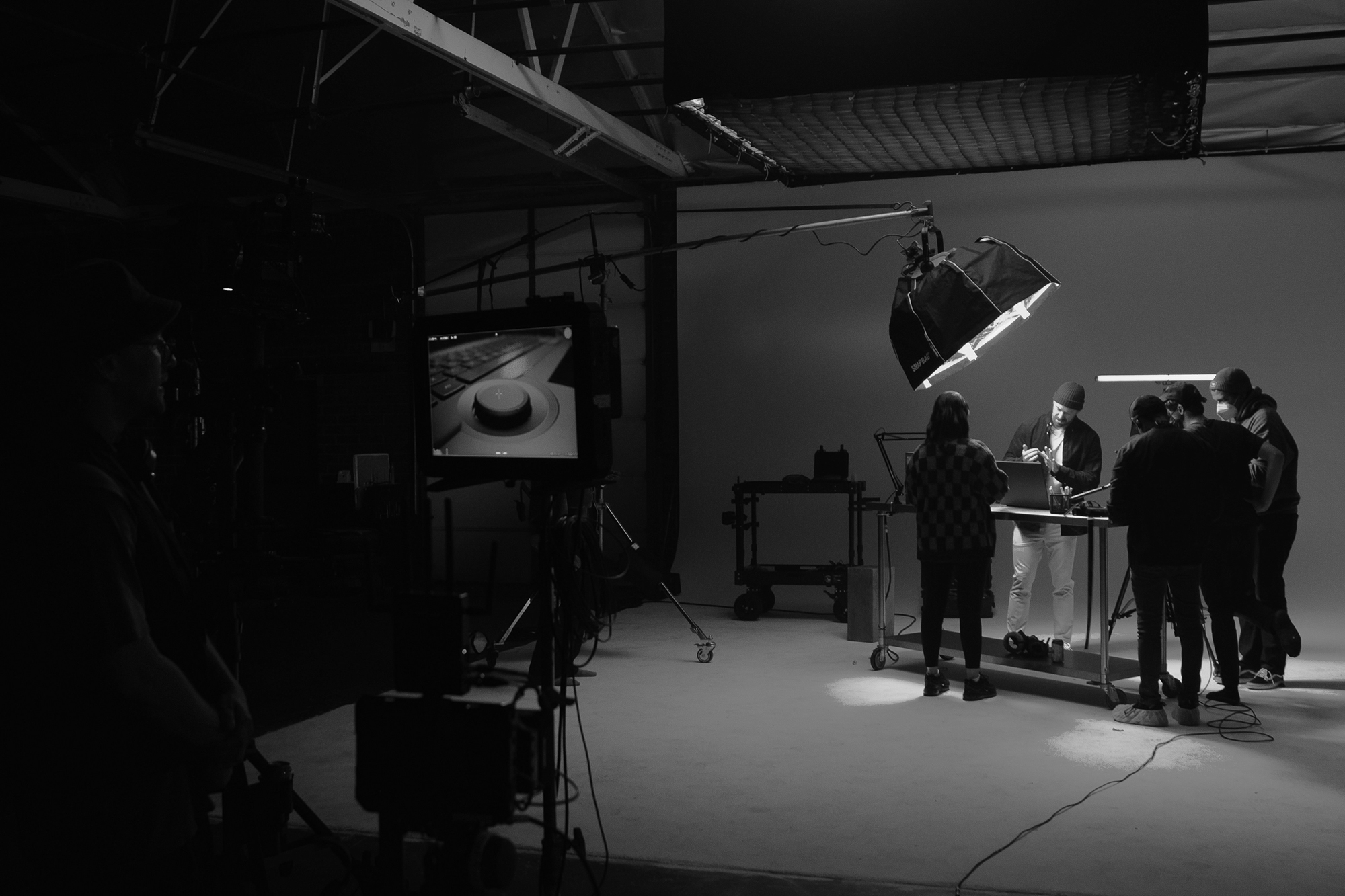 several people doing a test shoot in studio