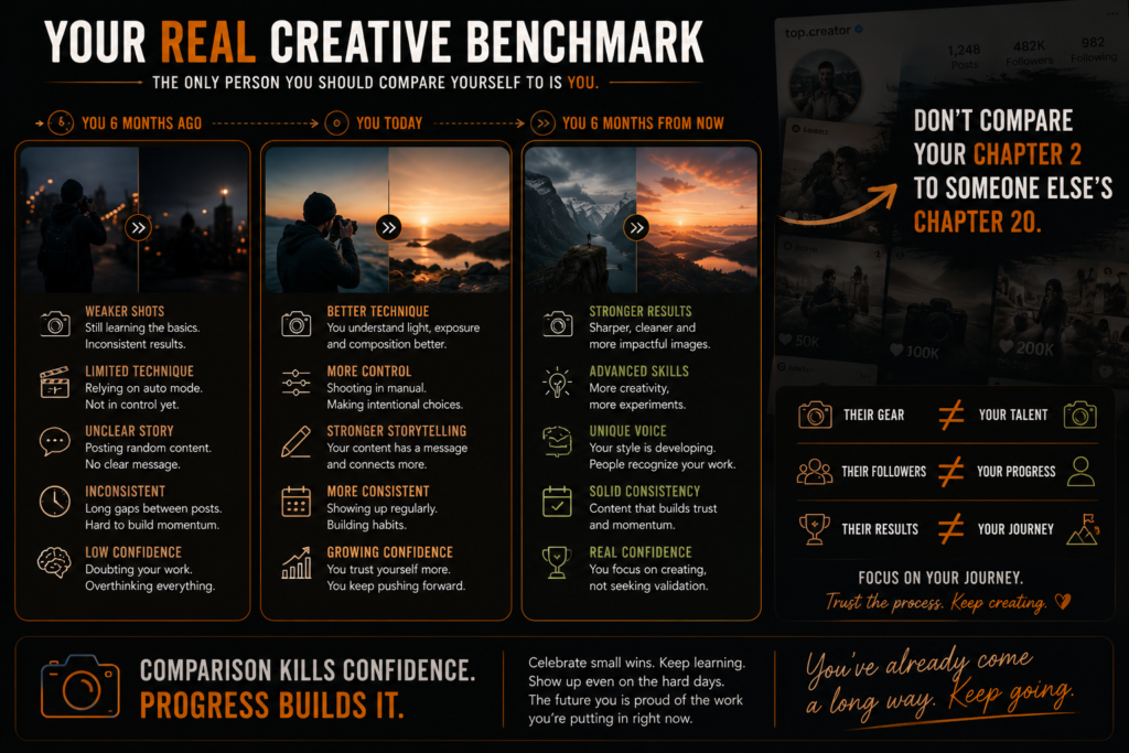 Visual comparison showing how content creators can measure progress against their past work instead of other creators